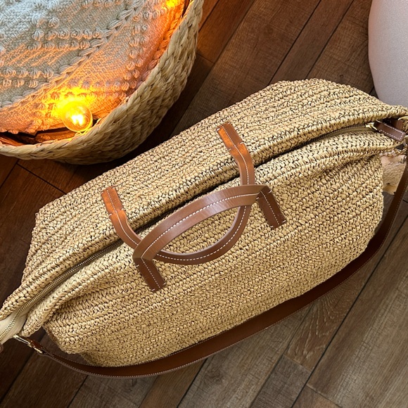 NWT | J Crew Palma Overnight Tote in Hand-Knotted Straw & Leather - Picture 5 of 15